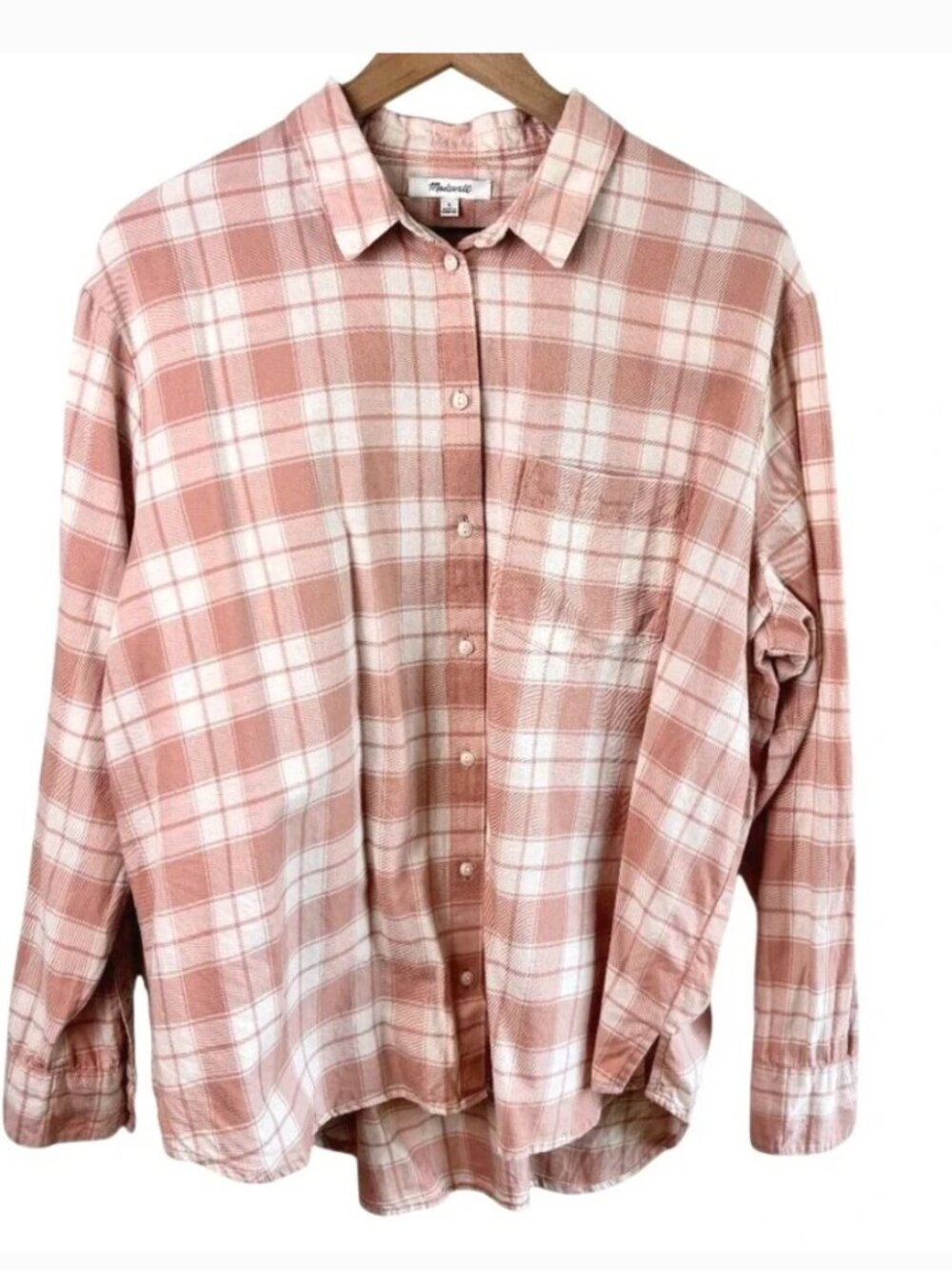 Bundle 2/$30! Madewell Peach Ivory Plaid Button Down Shirt 100% Cotton
